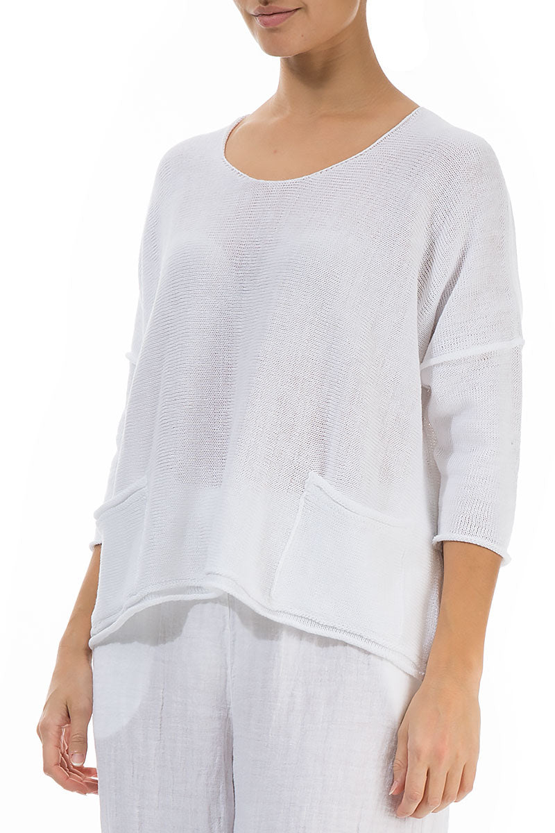Two Pockets White Linen Jumper