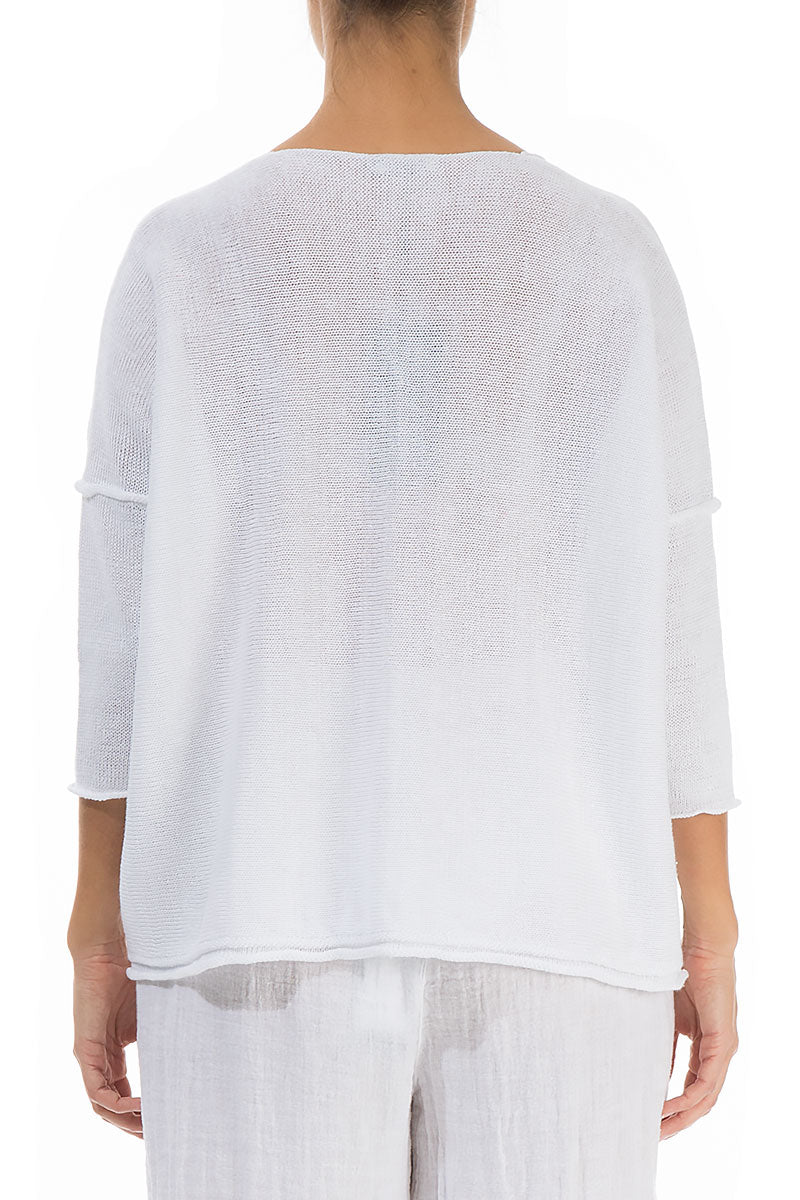 Two Pockets White Linen Jumper