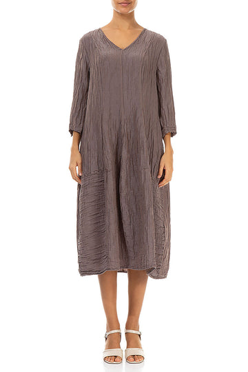 V-Neck Crinkled Truffle Silk Linen Dress