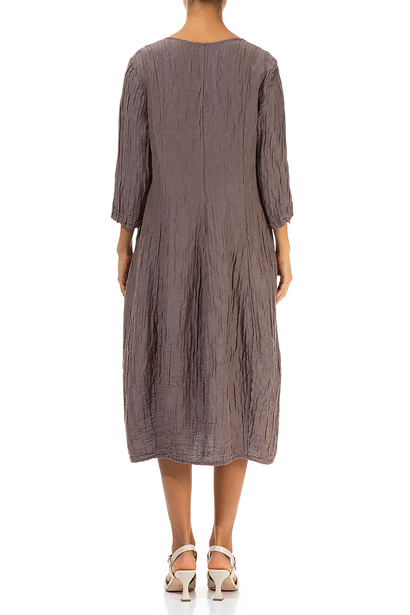 V-Neck Crinkled Truffle Silk Linen Dress