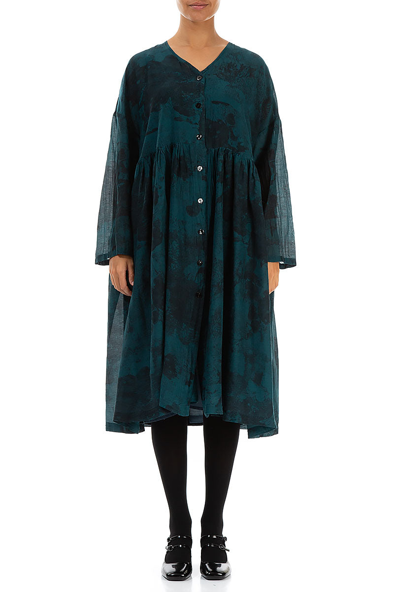 V-Neck Emerald Marble Silk Cotton Jacket Dress