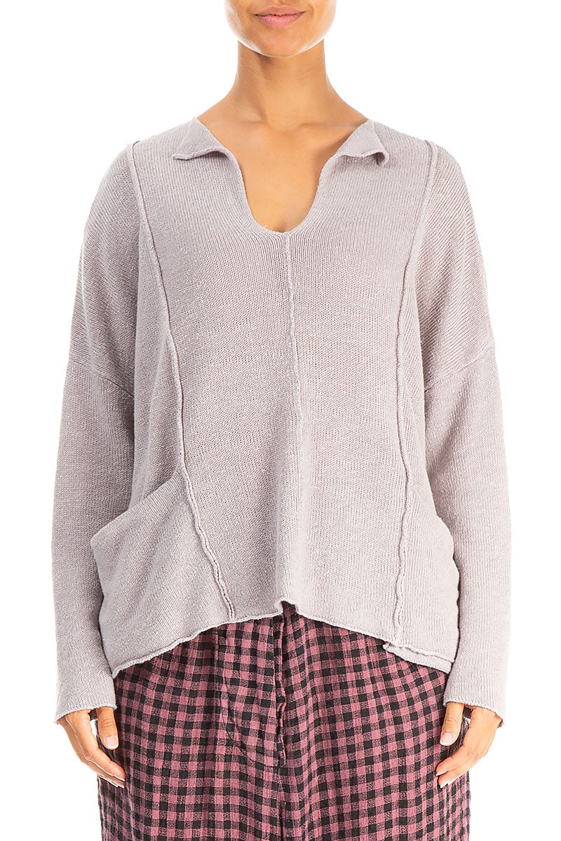 V-Neck Greige Linen Jumper