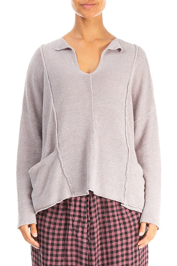 V-Neck Greige Linen Jumper