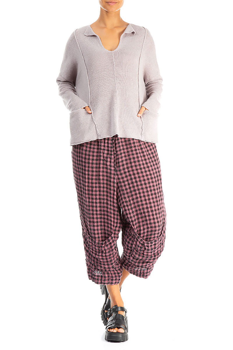 V-Neck Greige Linen Jumper