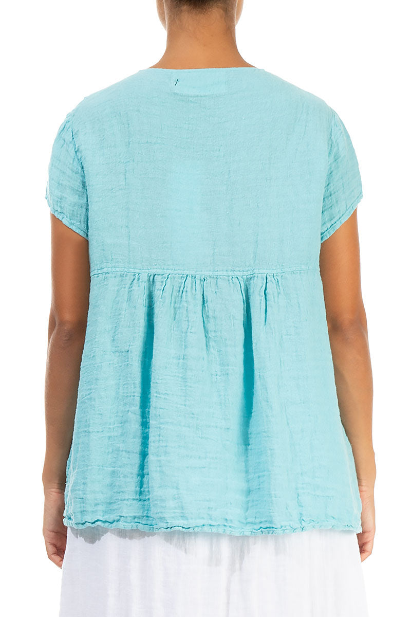 V-Neck Ice Blue Linen Blouse