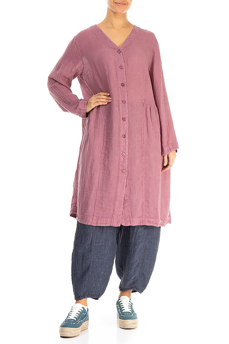 V-Neck Mauve Taupe Gauze Linen Jacket 4