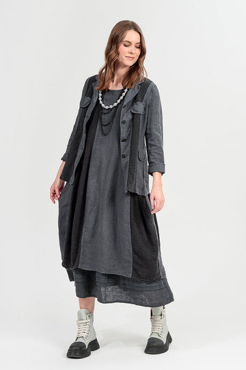 Vertical Line Graphite Linen Dress 1