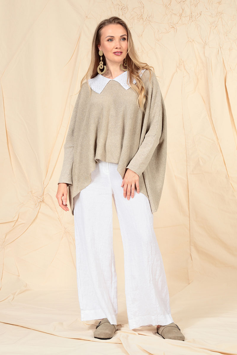 White Collar Natural Linen Jumper