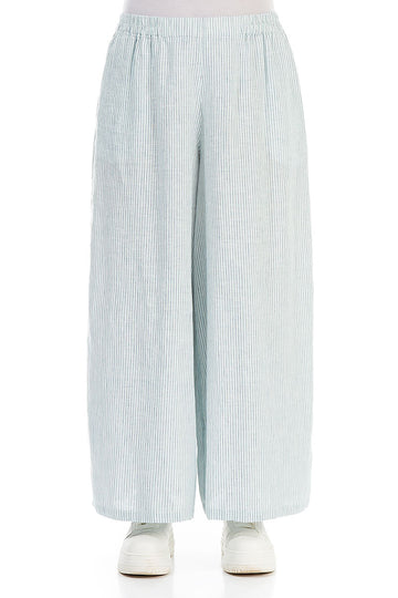 Wide Leg Blue Striped Linen Trousers