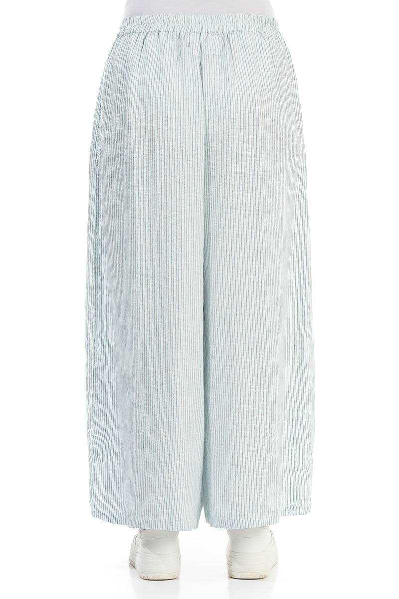Wide Leg Blue Striped Linen Trousers