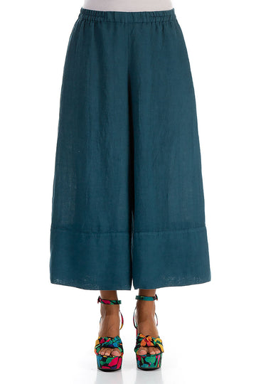 Wide Leg Cuffs Dark Teal Linen Culottes