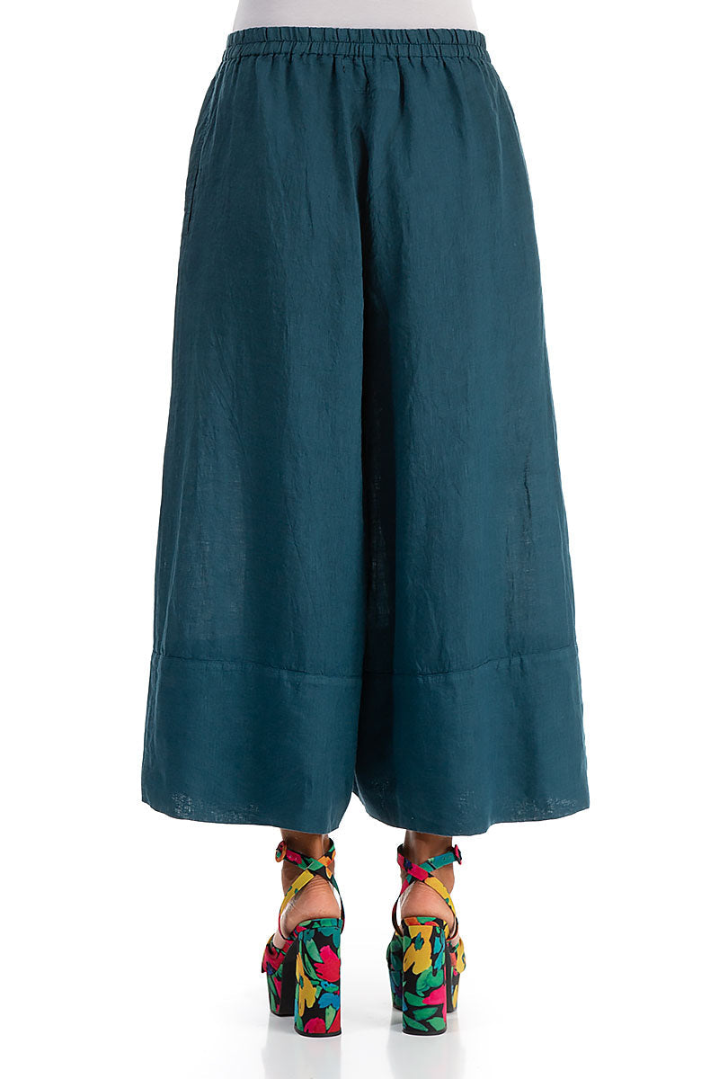 Wide Leg Cuffs Dark Teal Linen Culottes