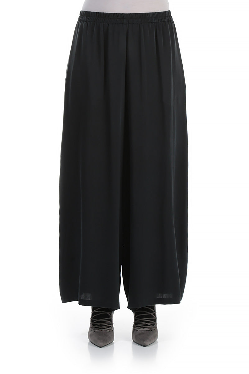 Wide Leg Midnight Blue Silk Trousers
