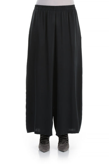 Wide Leg Midnight Blue Silk Trousers
