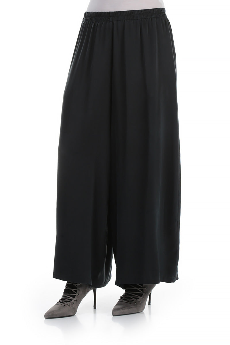 Wide Leg Midnight Blue Silk Trousers