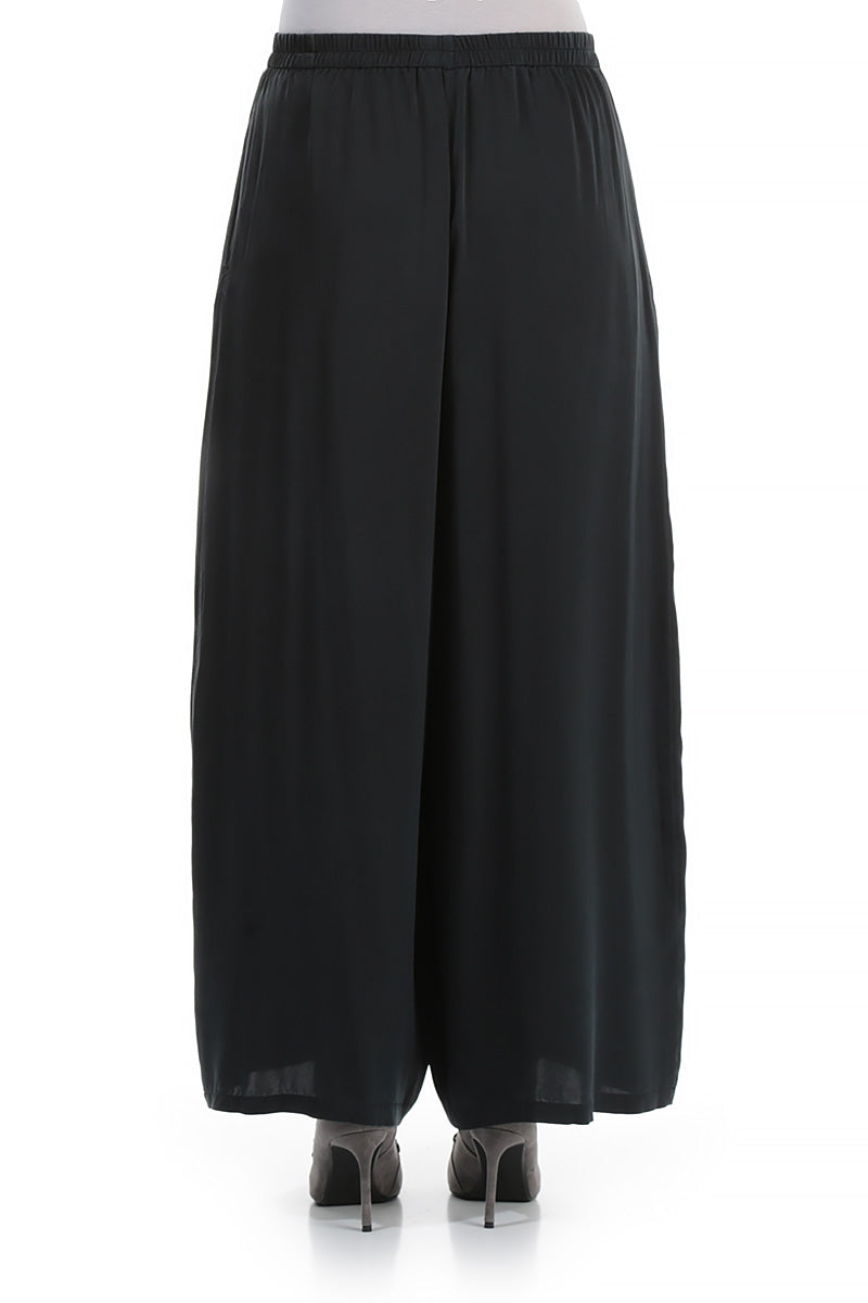 Wide Leg Midnight Blue Silk Trousers