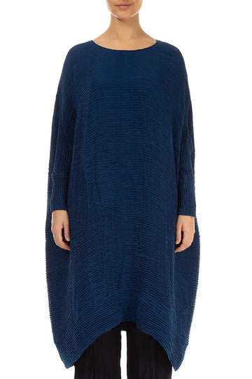 Wide Royal Blue Plissé Silk Kaftan Dress 1