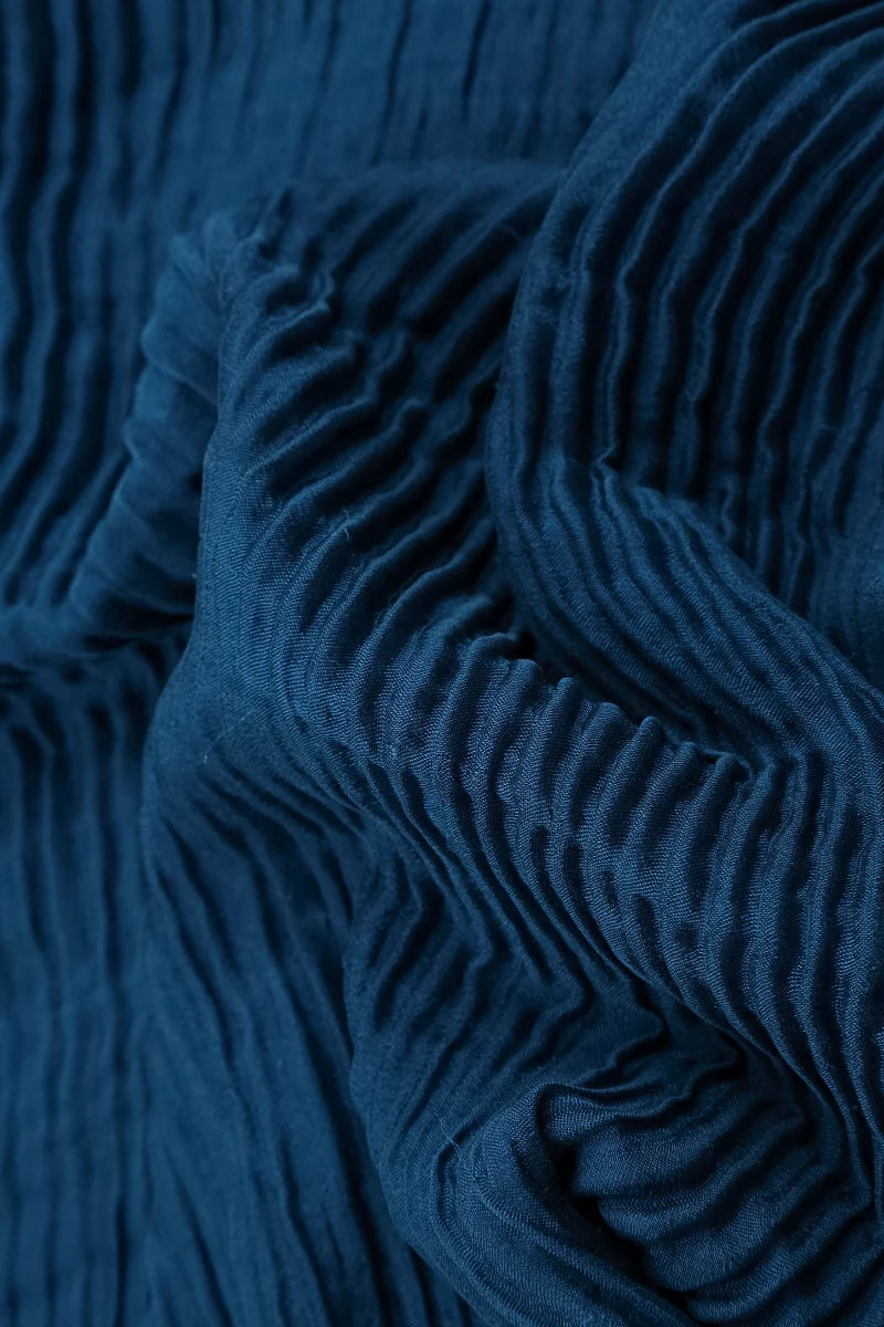 Wide Royal Blue Plissé Silk Kaftan Dress 5