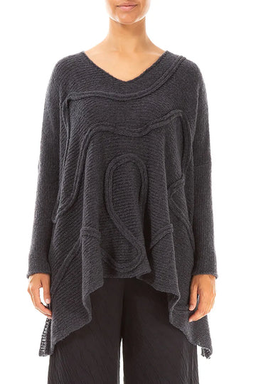 Wide Wavy Seam Dark Grey Wool Sweater 1