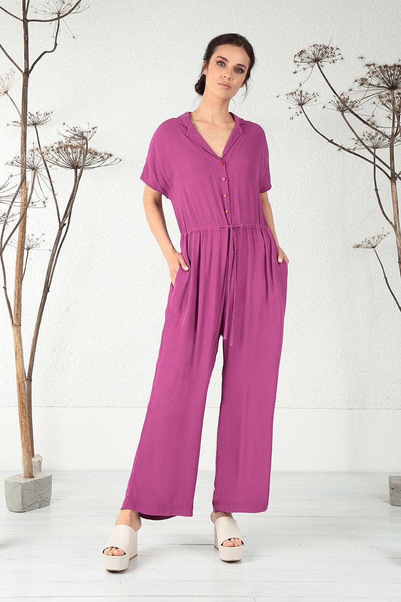 Buttoned Orchid Viscose Jumpsuit