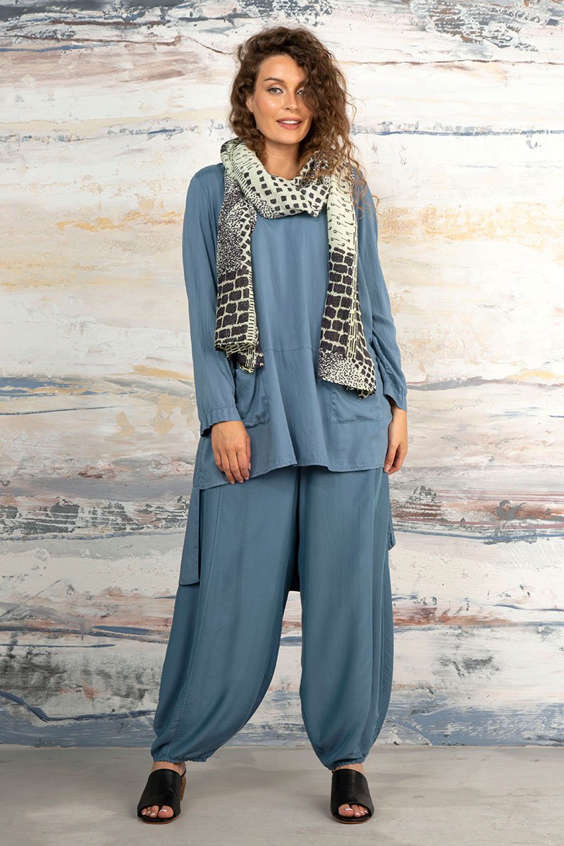 Longer Back Steel Blue Silk Bamboo Tunic