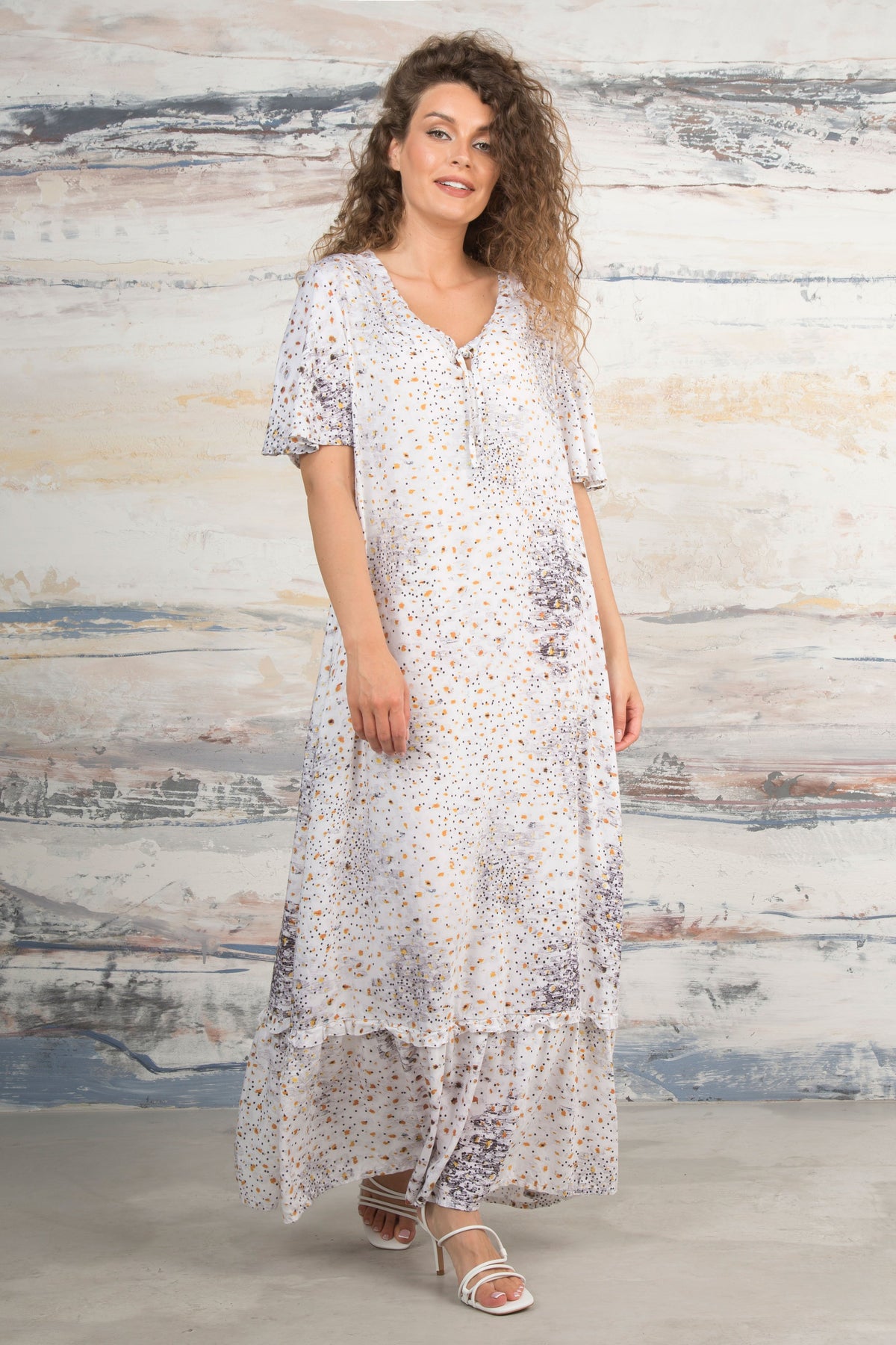 Ruffled White Meadow Silk Bamboo Dress