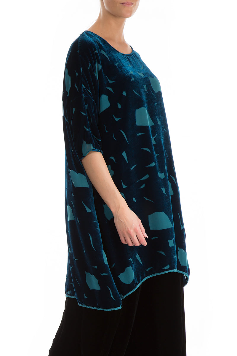 Abstract Pattern Dark Turquoise Velvet Tunic