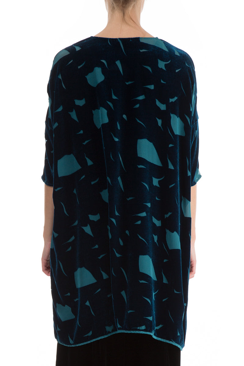 Abstract Pattern Dark Turquoise Velvet Tunic