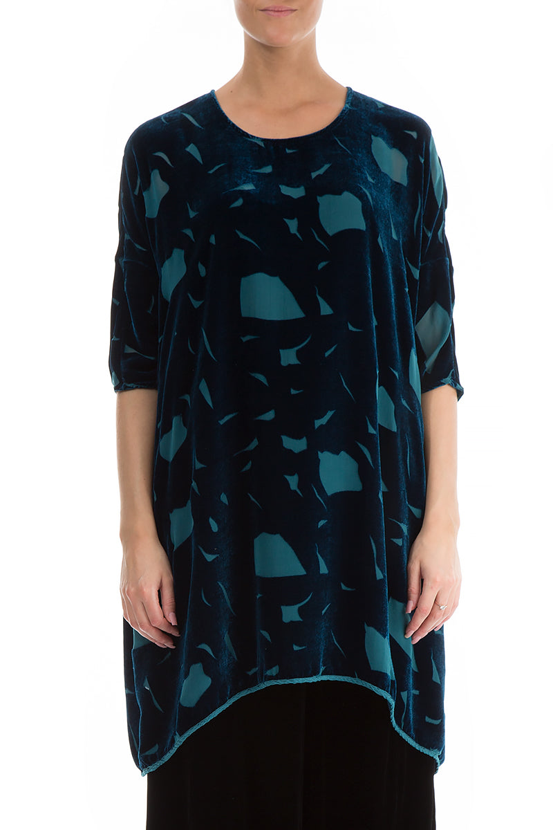 Abstract Pattern Dark Turquoise Velvet Tunic