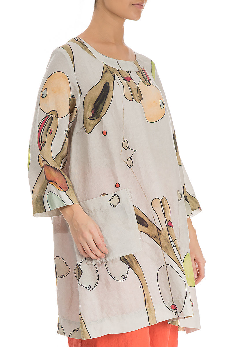 Abstract Print Natural Linen Tunic - GRIZAS | Natural Contemporary Womenswear