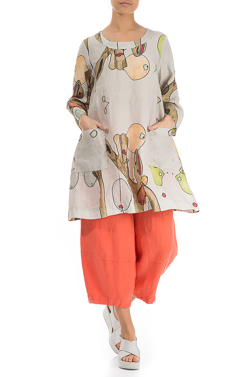 Abstract Print Natural Linen Tunic - GRIZAS | Natural Contemporary Womenswear