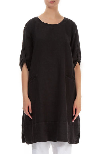 Adjustable Sleeves Black Linen Tunic