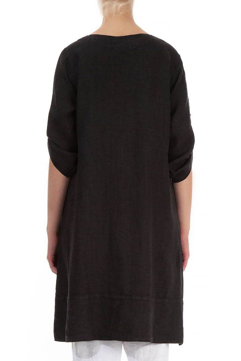 Adjustable Sleeves Black Linen Tunic