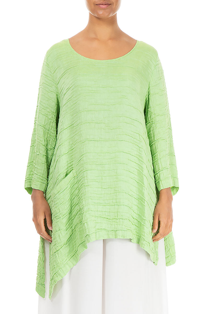 Asymmetric Crinkled Lime Silk Linen Tunic