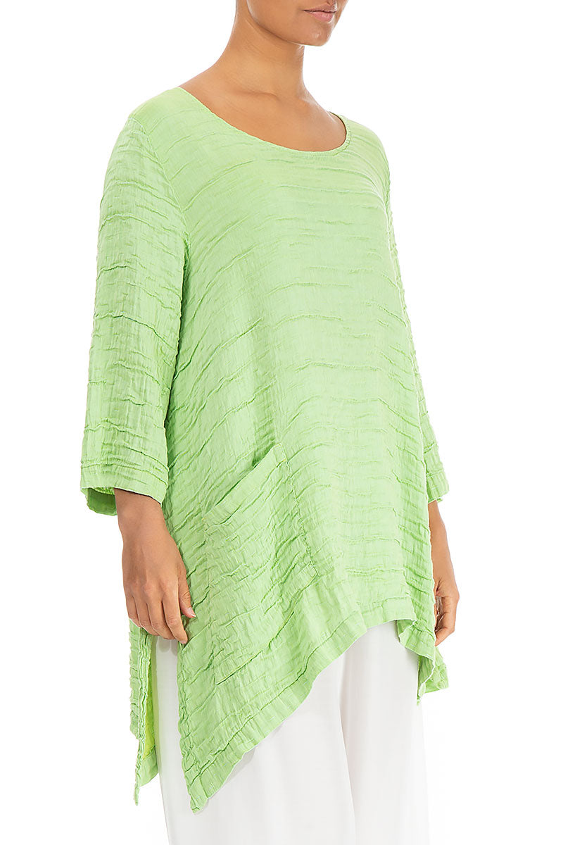 Asymmetric Crinkled Lime Silk Linen Tunic