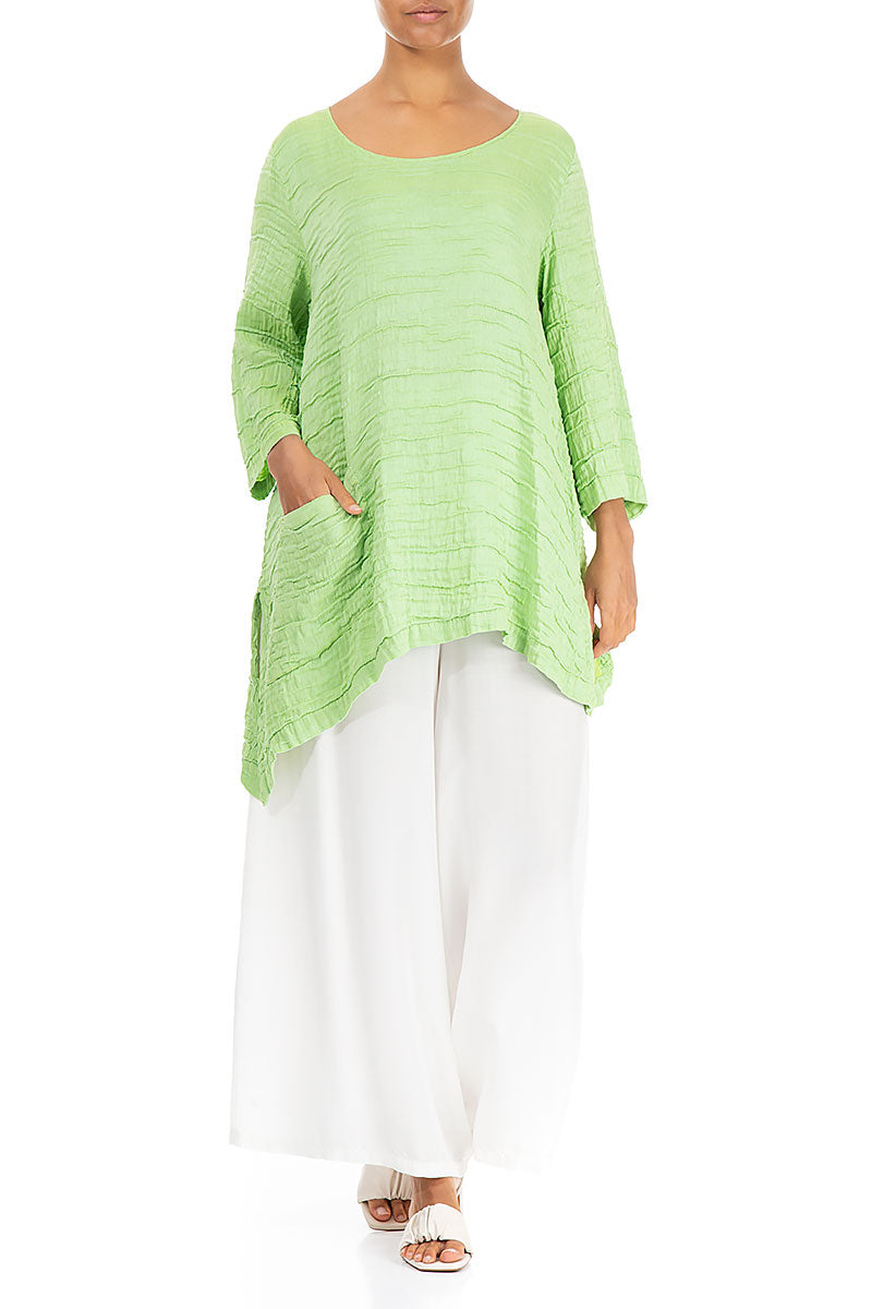 Asymmetric Crinkled Lime Silk Linen Tunic