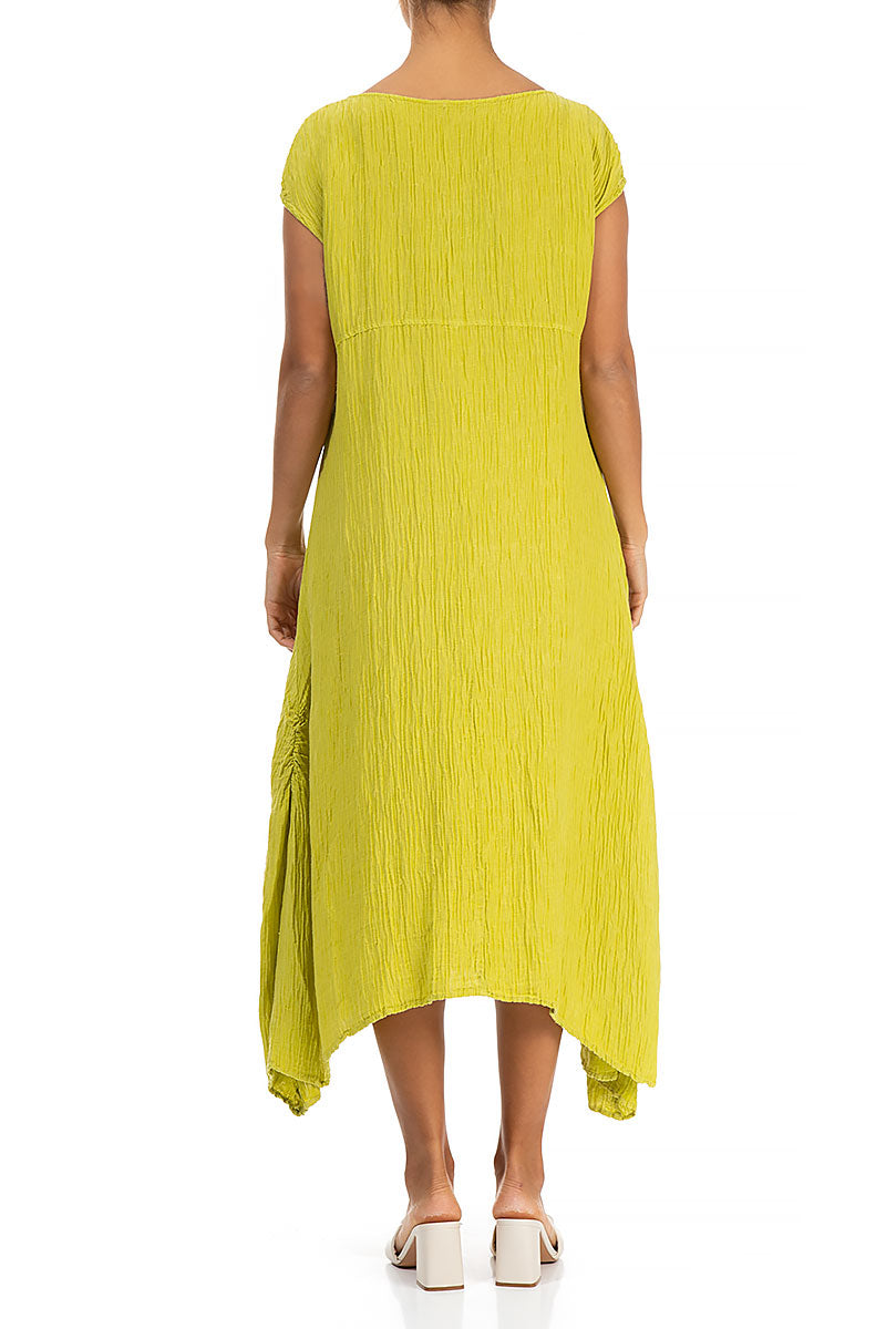 Asymmetric Crinkled Yellow Silk Dress