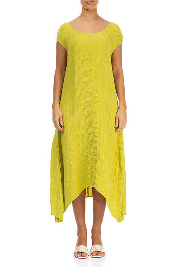 Asymmetric Crinkled Yellow Silk Dress