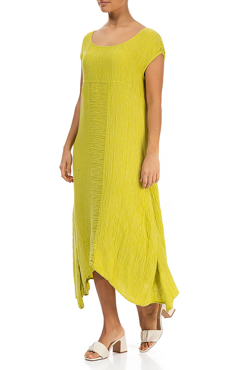 Asymmetric Crinkled Yellow Silk Dress