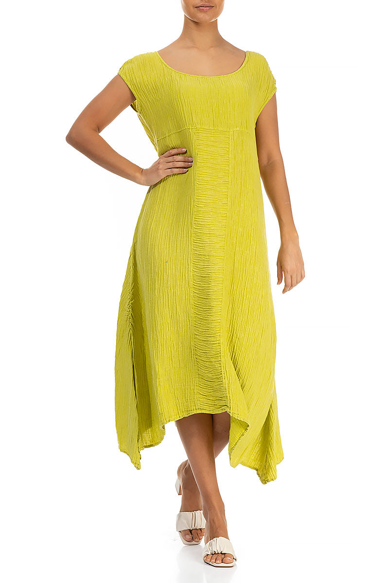 Asymmetric Crinkled Yellow Silk Dress