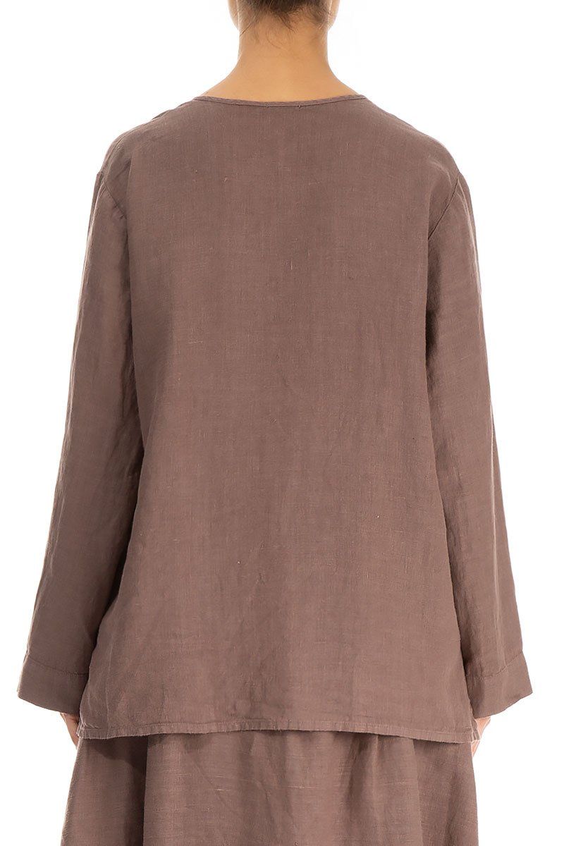 Asymmetric Front Pocket Cocoa Linen Jacket