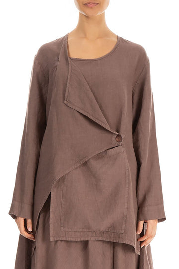 Asymmetric Front Pocket Cocoa Linen Jacket
