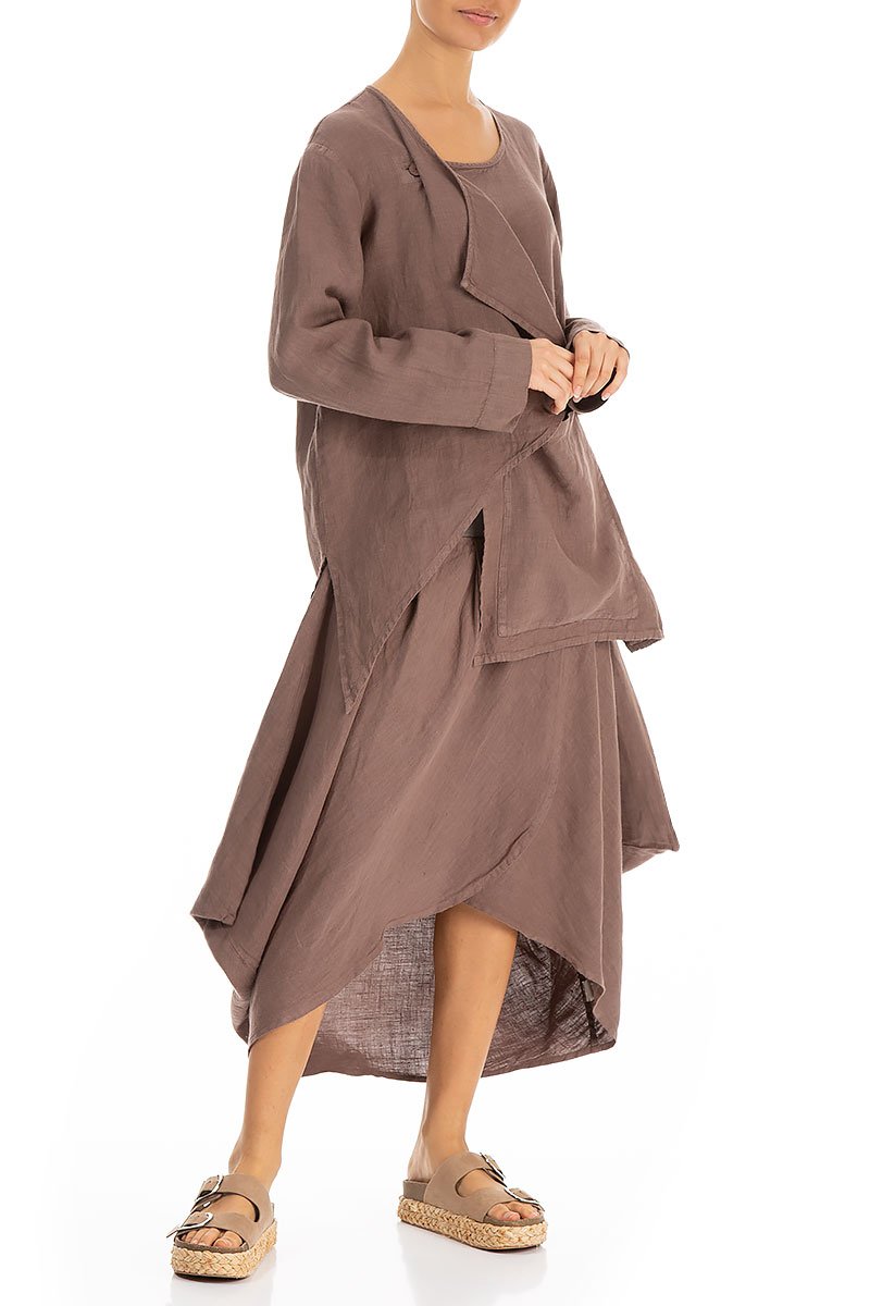 Asymmetric Front Pocket Cocoa Linen Jacket