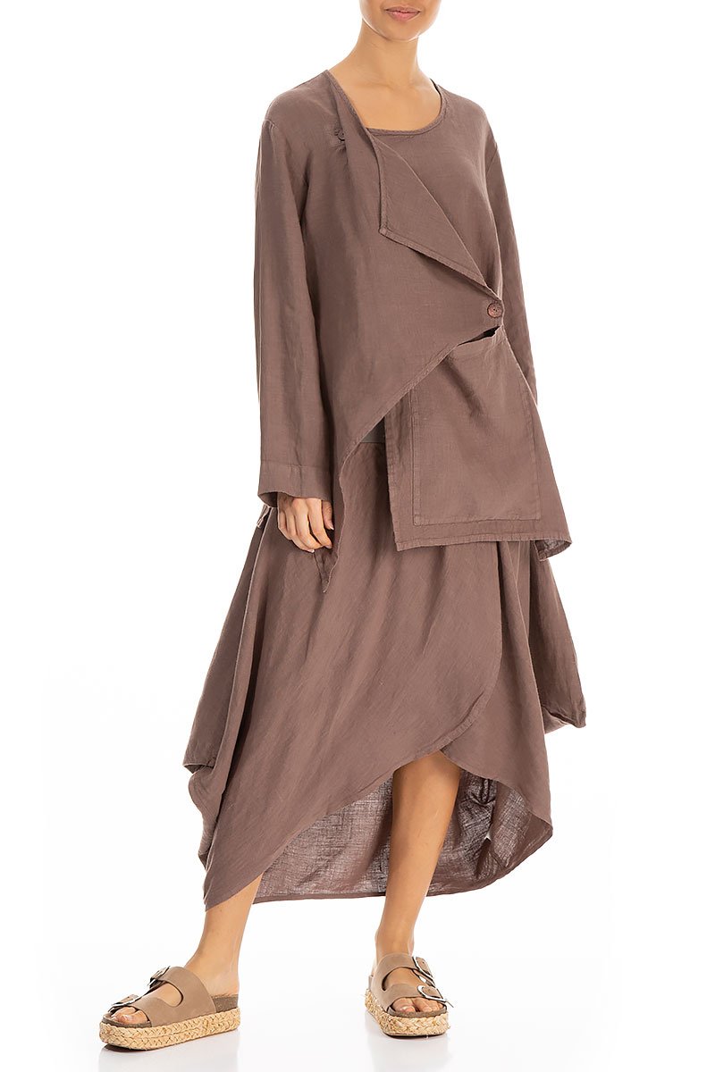Asymmetric Front Pocket Cocoa Linen Jacket