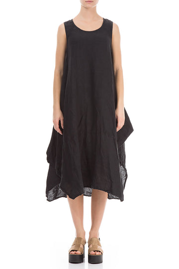 Asymmetric Sleeveless Black Linen Dress