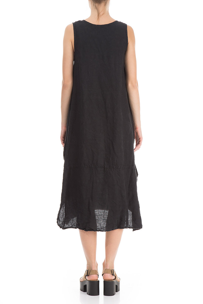 Asymmetric Sleeveless Black Linen Dress