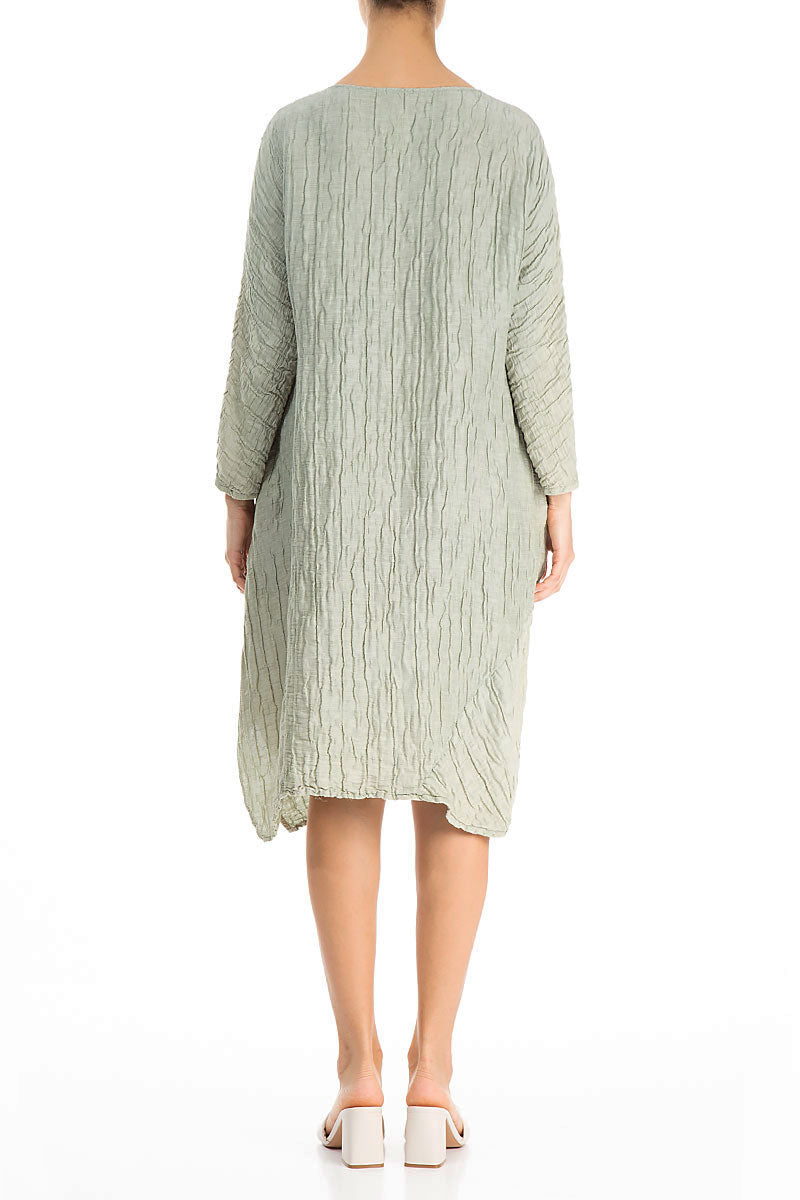 Asymmetrical Crinkled Pistachio Silk Dress