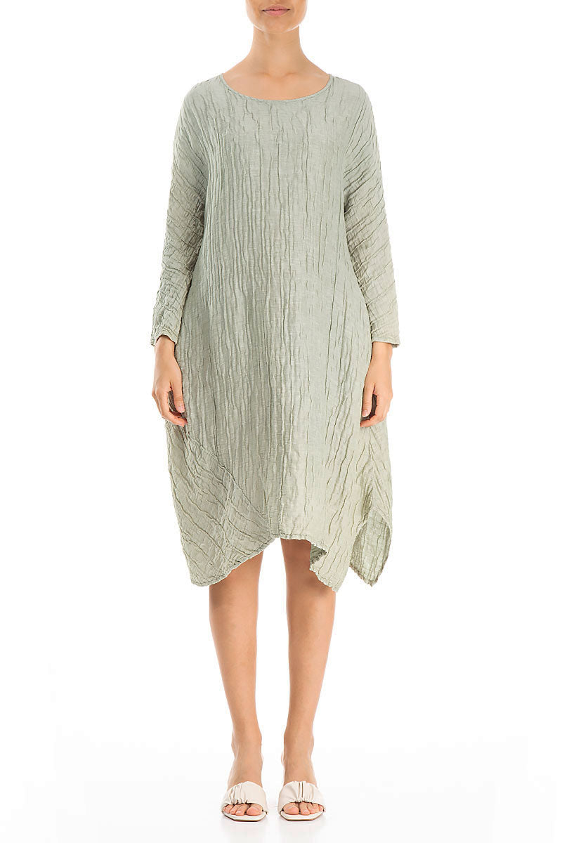 Asymmetrical Crinkled Pistachio Silk Dress