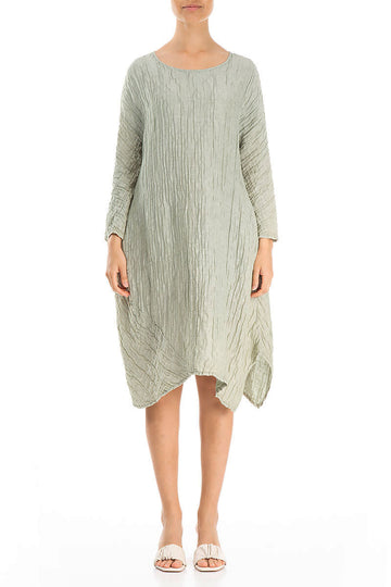 Asymmetrical Crinkled Pistachio Silk Dress