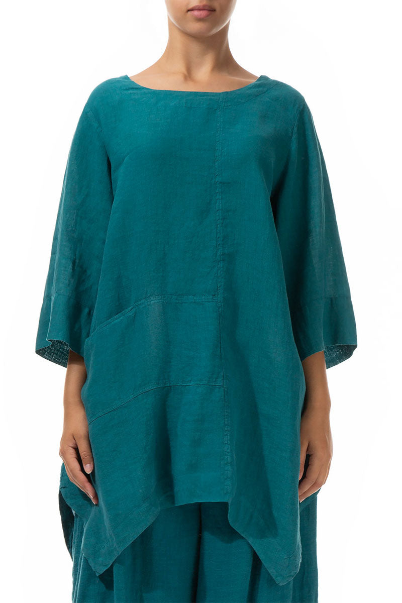 Asymmetrical Teal Linen Tunic